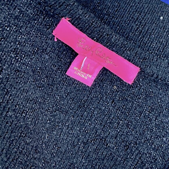 Lilly Pulitzer Navita Sweater Black Metallic Puff Shoulder V-Neck Size L - Picture 3 of 3